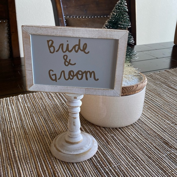 Bride Groom Wedding Decor Wooden Rustic Boho Vintage Table Topper Sogn 8.5” X 5” - Picture 1 of 5